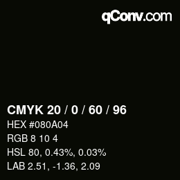 Código de color: CMYK 20 / 0 / 60 / 96 | qconv.com