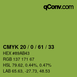 Color code: CMYK 20 / 0 / 61 / 33 | qconv.com