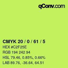 Color code: CMYK 20 / 0 / 61 / 5 | qconv.com
