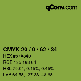 カラーコード: CMYK 20 / 0 / 62 / 34 | qconv.com