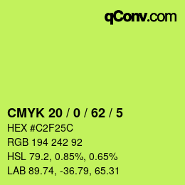 Color code: CMYK 20 / 0 / 62 / 5 | qconv.com