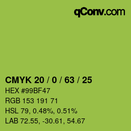 カラーコード: CMYK 20 / 0 / 63 / 25 | qconv.com