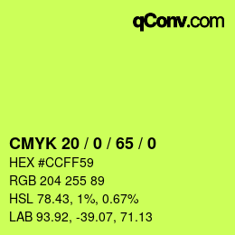 Color code: CMYK 20 / 0 / 65 / 0 | qconv.com