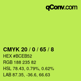 カラーコード: CMYK 20 / 0 / 65 / 8 | qconv.com