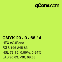 カラーコード: CMYK 20 / 0 / 66 / 4 | qconv.com