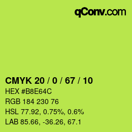 Color code: CMYK 20 / 0 / 67 / 10 | qconv.com