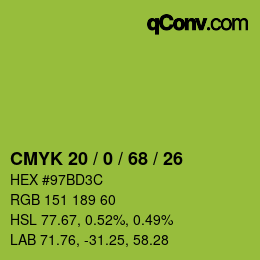 Color code: CMYK 20 / 0 / 68 / 26 | qconv.com