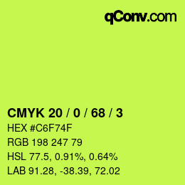 カラーコード: CMYK 20 / 0 / 68 / 3 | qconv.com