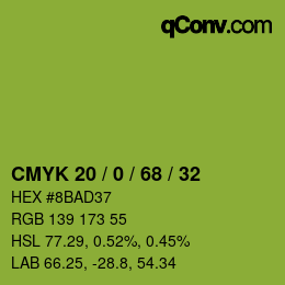 Color code: CMYK 20 / 0 / 68 / 32 | qconv.com