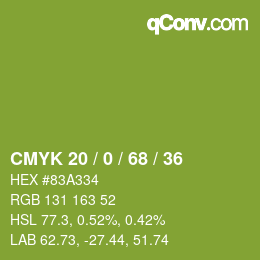 颜色代码: CMYK 20 / 0 / 68 / 36 | qconv.com