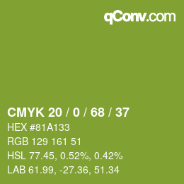 カラーコード: CMYK 20 / 0 / 68 / 37 | qconv.com