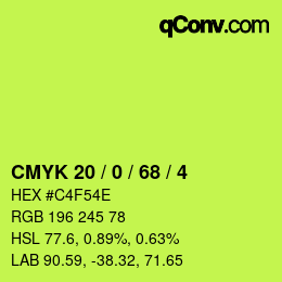 カラーコード: CMYK 20 / 0 / 68 / 4 | qconv.com