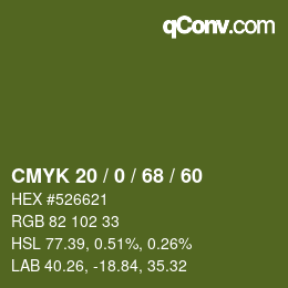 Color code: CMYK 20 / 0 / 68 / 60 | qconv.com