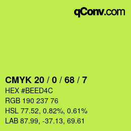 Color code: CMYK 20 / 0 / 68 / 7 | qconv.com