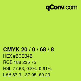 カラーコード: CMYK 20 / 0 / 68 / 8 | qconv.com