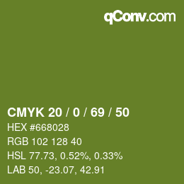 颜色代码: CMYK 20 / 0 / 69 / 50 | qconv.com