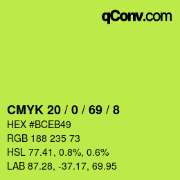 カラーコード: CMYK 20 / 0 / 69 / 8 | qconv.com