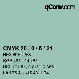 Color code: CMYK 20 / 0 / 6 / 24 | qconv.com