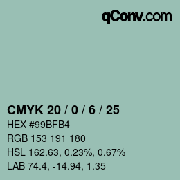 Color code: CMYK 20 / 0 / 6 / 25 | qconv.com