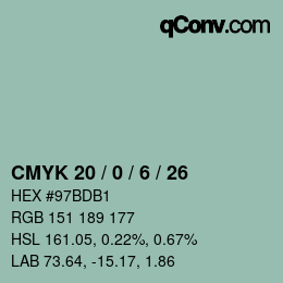 Color code: CMYK 20 / 0 / 6 / 26 | qconv.com