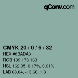 Color code: CMYK 20 / 0 / 6 / 32 | qconv.com