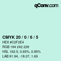 カラーコード: CMYK 20 / 0 / 6 / 5 | qconv.com