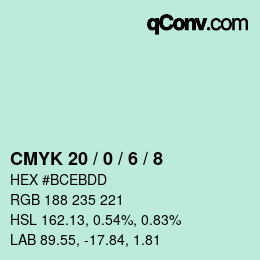 カラーコード: CMYK 20 / 0 / 6 / 8 | qconv.com