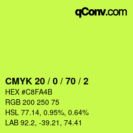 颜色代码: CMYK 20 / 0 / 70 / 2 | qconv.com