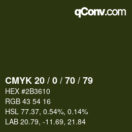 カラーコード: CMYK 20 / 0 / 70 / 79 | qconv.com