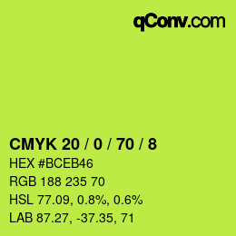 颜色代码: CMYK 20 / 0 / 70 / 8 | qconv.com