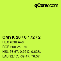 颜色代码: CMYK 20 / 0 / 72 / 2 | qconv.com