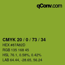 Color code: CMYK 20 / 0 / 73 / 34 | qconv.com
