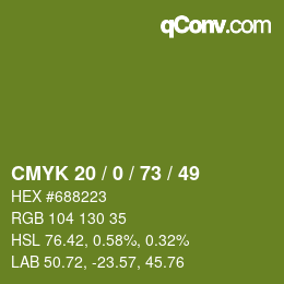 カラーコード: CMYK 20 / 0 / 73 / 49 | qconv.com