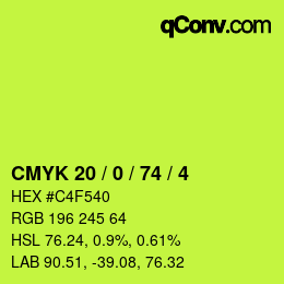 カラーコード: CMYK 20 / 0 / 74 / 4 | qconv.com