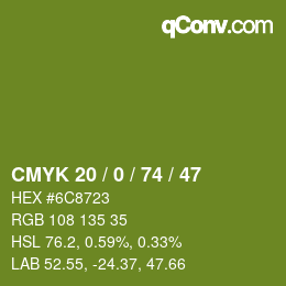 Color code: CMYK 20 / 0 / 74 / 47 | qconv.com