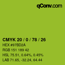 Color code: CMYK 20 / 0 / 78 / 26 | qconv.com