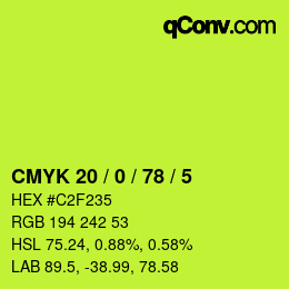 Color code: CMYK 20 / 0 / 78 / 5 | qconv.com