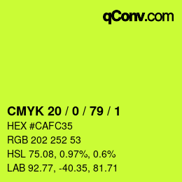 Color code: CMYK 20 / 0 / 79 / 1 | qconv.com