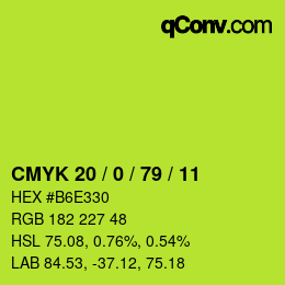 カラーコード: CMYK 20 / 0 / 79 / 11 | qconv.com