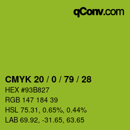 Color code: CMYK 20 / 0 / 79 / 28 | qconv.com