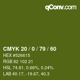 カラーコード: CMYK 20 / 0 / 79 / 60 | qconv.com