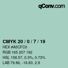 Color code: CMYK 20 / 0 / 7 / 19 | qconv.com