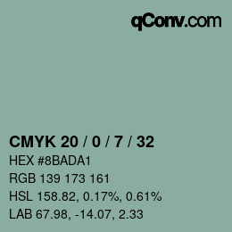 Color code: CMYK 20 / 0 / 7 / 32 | qconv.com