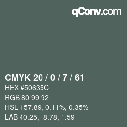 Color code: CMYK 20 / 0 / 7 / 61 | qconv.com