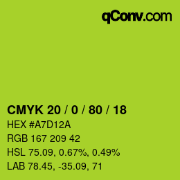 颜色代码: CMYK 20 / 0 / 80 / 18 | qconv.com