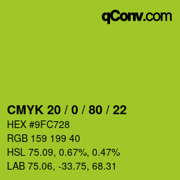 Color code: CMYK 20 / 0 / 80 / 22 | qconv.com