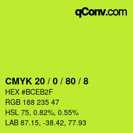 Color code: CMYK 20 / 0 / 80 / 8 | qconv.com
