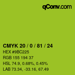 Color code: CMYK 20 / 0 / 81 / 24 | qconv.com