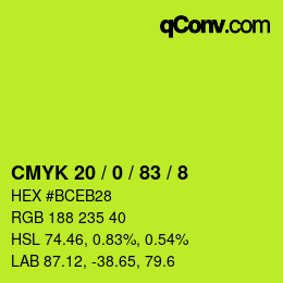 Color code: CMYK 20 / 0 / 83 / 8 | qconv.com