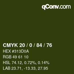 Código de color: CMYK 20 / 0 / 84 / 76 | qconv.com